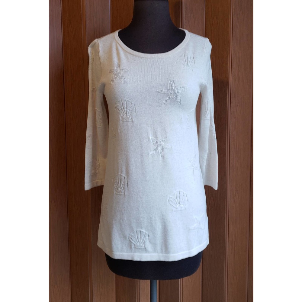 Talbots size P off white 3/4 seashell imprints sleeve knit top
